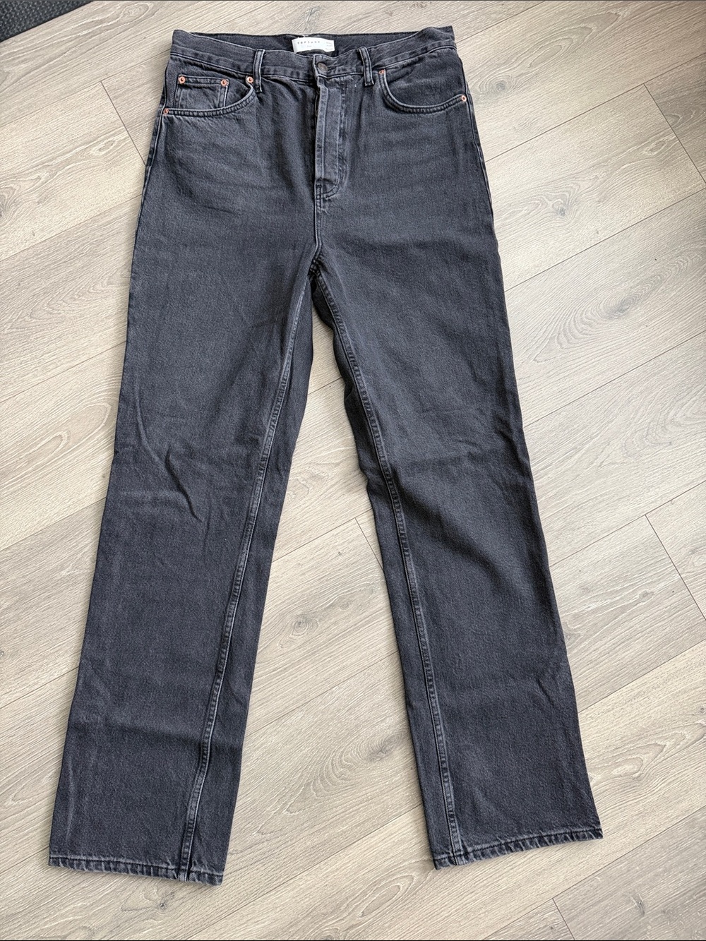 Topshop Hourglass Kort High Rise Charcoal Straight-Leg Jeans - Picture 2 of 3